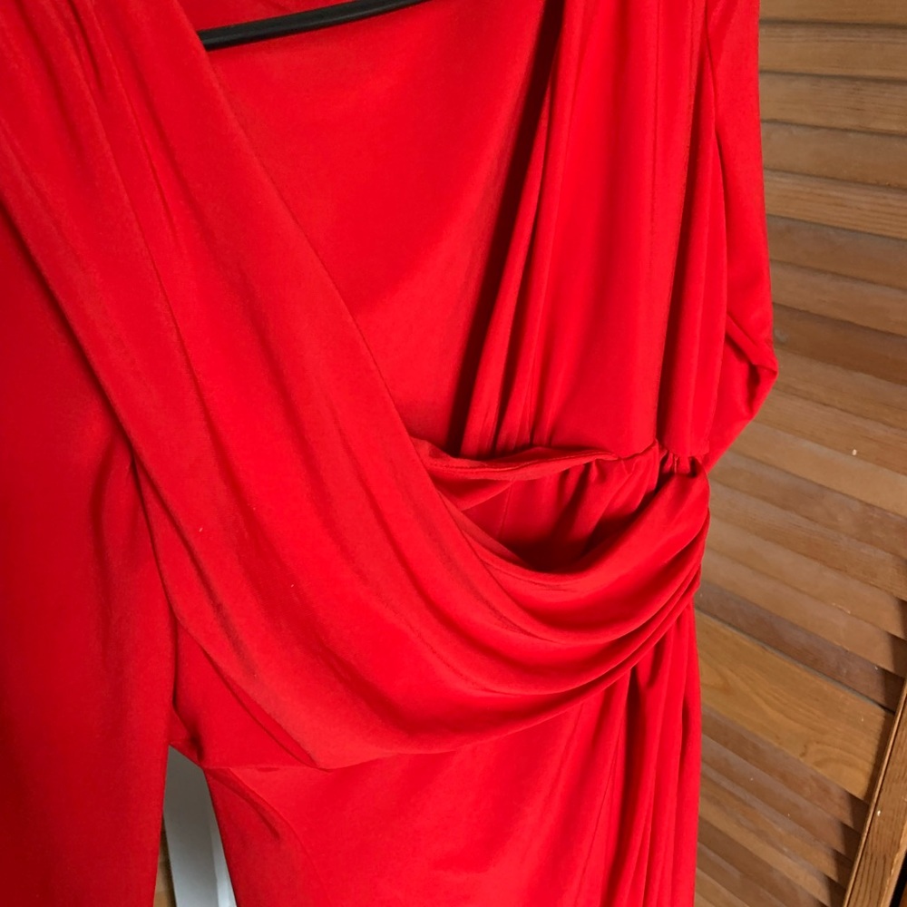 Lauren Ralph Lauren Bright Red Long-Sleeve knee length Wrap Dress sz 12 - Picture 3 of 4